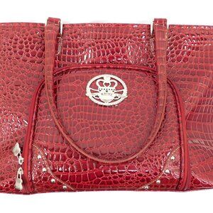 Vintage Womens Kathy Van Zeeland Red Faux Leather Alligator Luggage Tote Bag